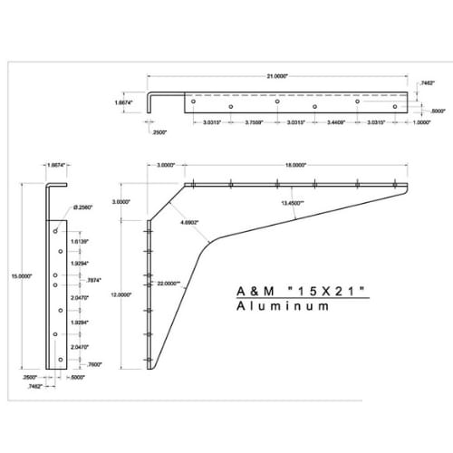 15 inch x 21 inch - Work Station Bracket - Brushed Aluminum - A and M Hardware
